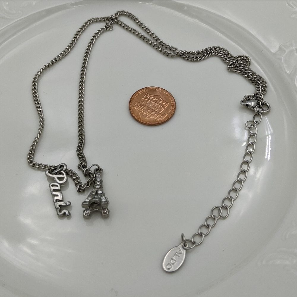 Aldo Paris Script Eifel Tower Silver Tone Necklace - image 3
